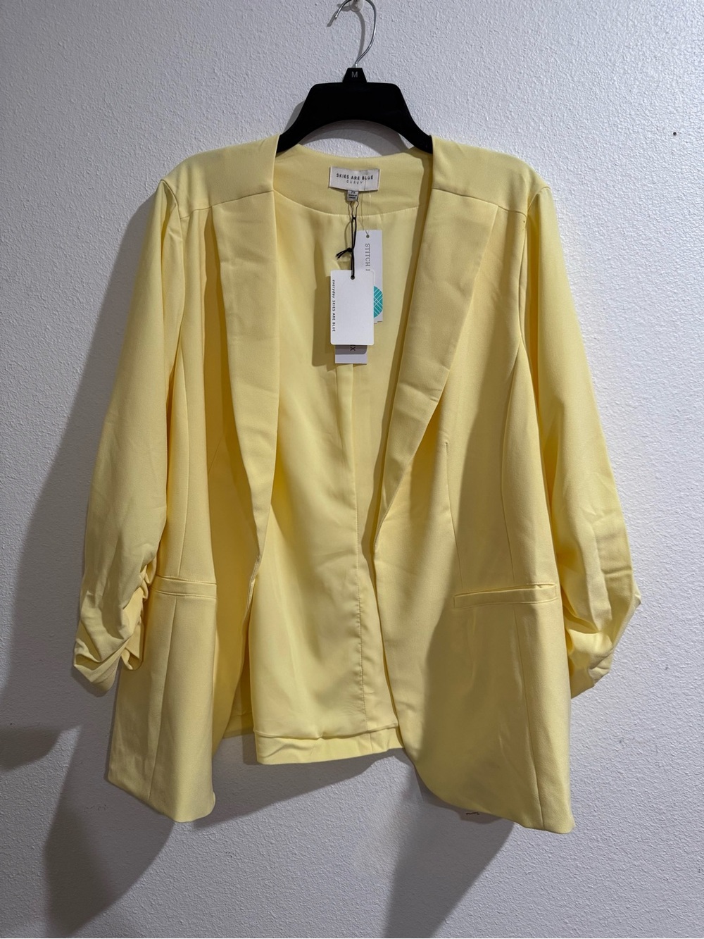 Skies Are Blue Pale Yellow Open-Front Blazer